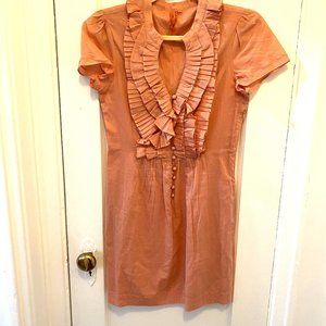 Peach cotton frilly button up dress